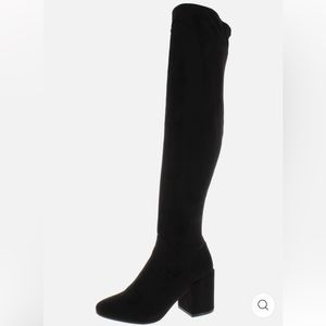 Bar lll Gabrie Over the Knee Boots Size 9.5 Black Faux Suede Block Heel NIB